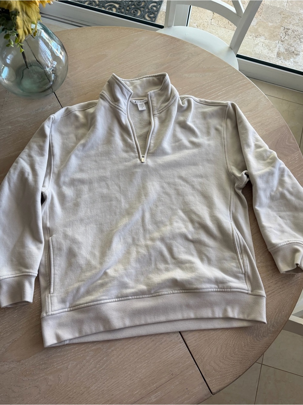Athleta Women's Light Cream Half-Zip  Pullover Sweatshirt
